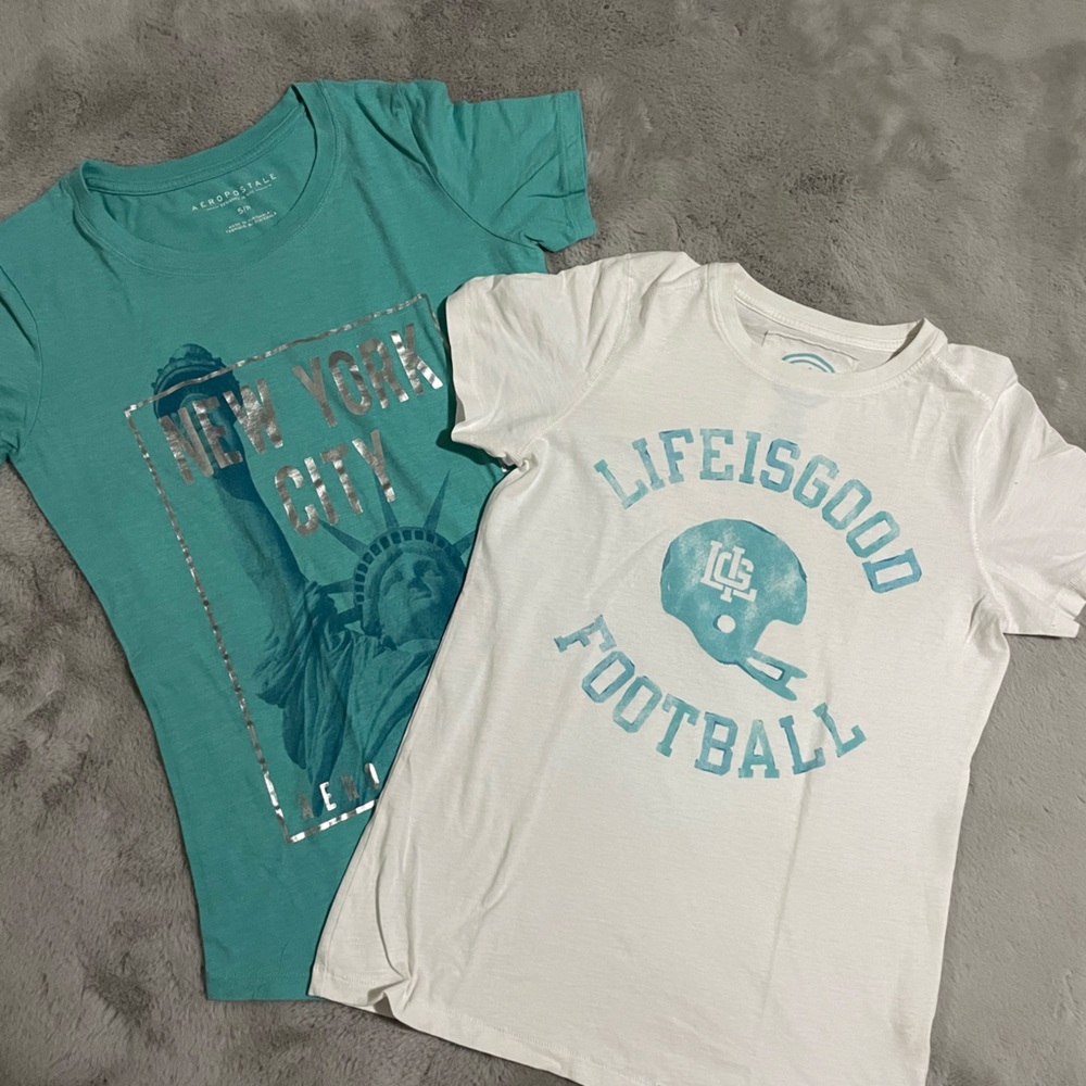 🏈Life Is Good Women’s Teal and White Tee and Aeropostale Teal Tee